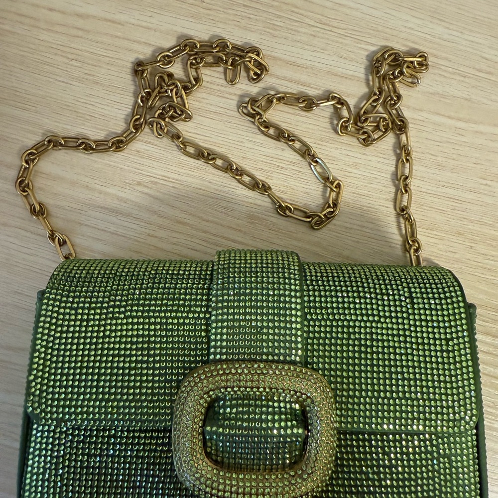 Zara Green Crystal Crossbody Bag with Gold Chain